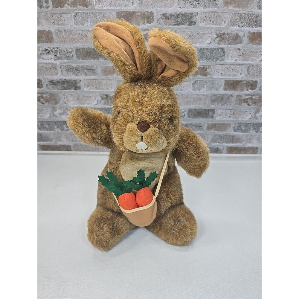 Caltoy Brown Easter Rabbit Bunny Plush With Bag Of Carrots Buckteeth RARE